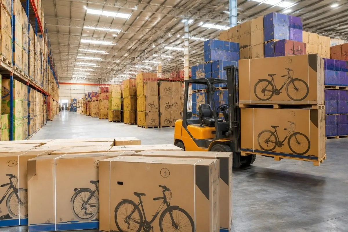 MEIRX warehouse storing finished mountain bikes before shipment
